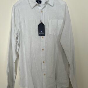NWT Ben Sherman Men's Medium White Long Sleeve Button Up Linen Blend Shirt